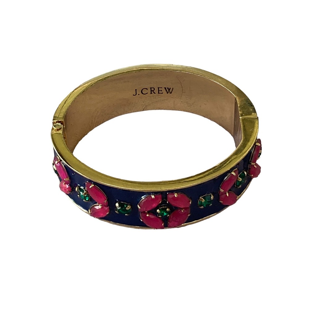 J Crew Signed Blue‎ Enamel Hinge Bracelet with rhinestones